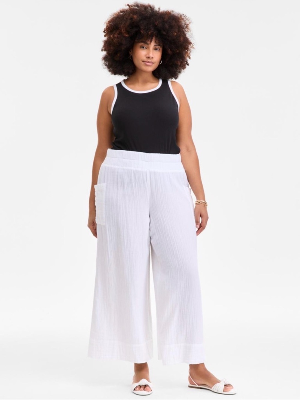 On 34th White Cotton Gauze Wide Leg Pants